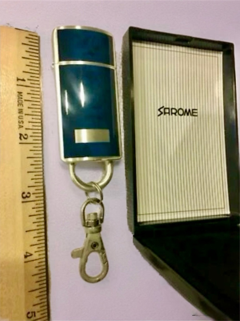 Vintage Sarome Lightr with integrated keychain NOS in original box Blue - Picture 5 of 8